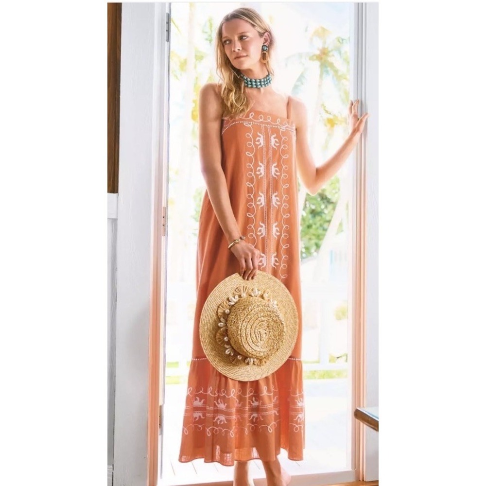 Lilly Pulitzer Rozalie Maxi Dress Size 4 Cotton Papaya Frond Embroidered Fantasy